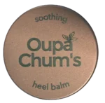 Top of Rose Gold 60mm aluminium balm tin with Oupa Chum’s logo